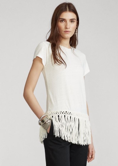 Playeras Polo Ralph Lauren Mujer Blancos - Fringe-Hem - PGMYC6058